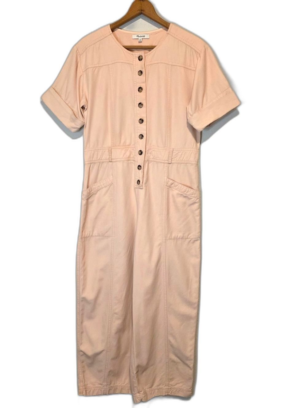 Madewell Pink Button Front Jumpsuit Short Sleeve Coverall Top Stitched Size 00